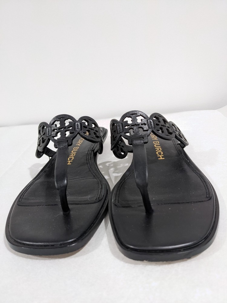 Tory Burch Black Leather Tiny Miller Sandals Size 8M - Picture 2 of 10